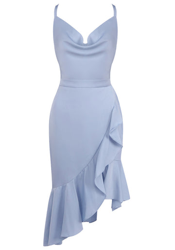Ruffle Hem Midi Dress Blue