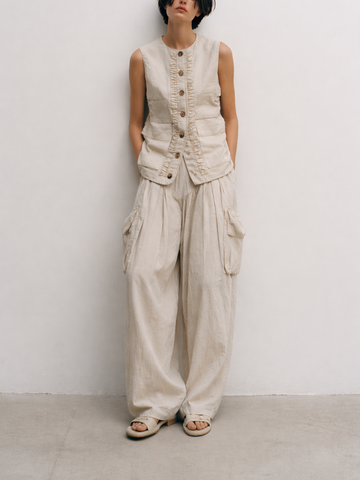 Women's Minimalist Casual Cotton And Linen Blend Off-white Suit MDZ2401D7ZJW