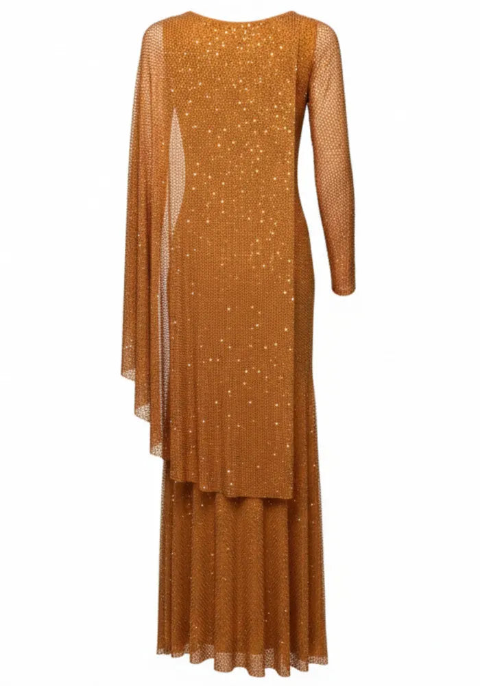 Long Sleeve Sparkly Maxi Dress Orange
