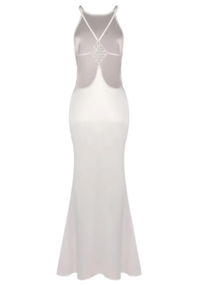 Halter Backless Maxi Dress White
