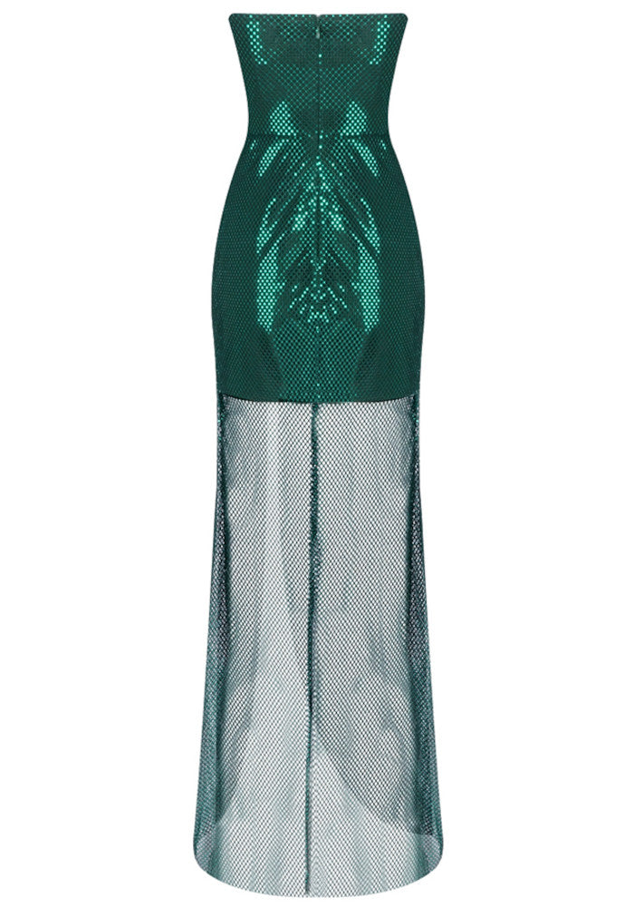 Strapless Sparkly Maxi Dress Green
