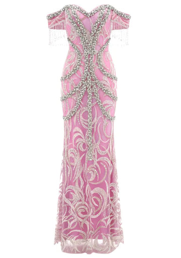 Bardot Crystal Tassel Maxi Dress Pink