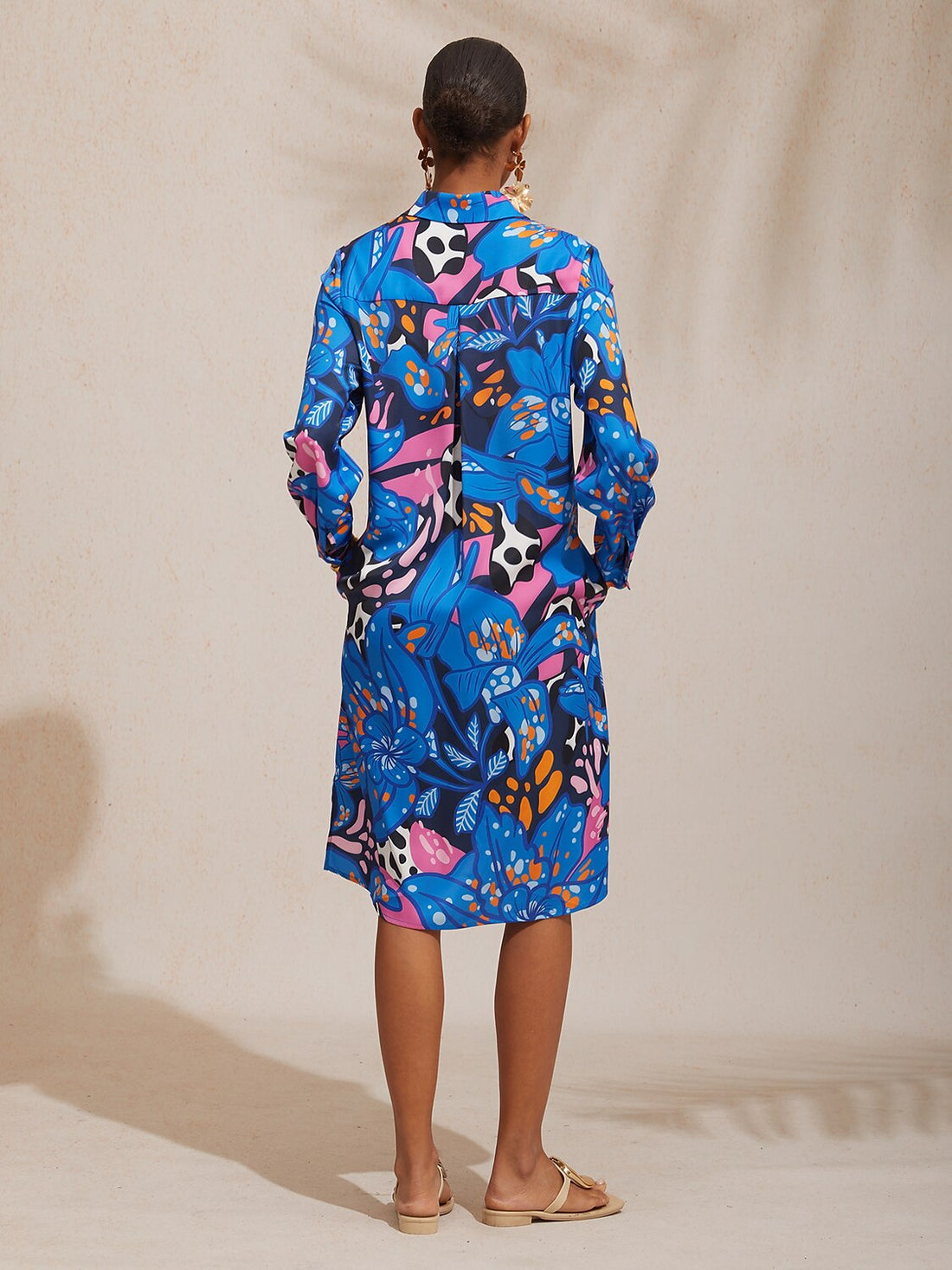Abstract Azure Silky Satin Dot Shirt Dress
