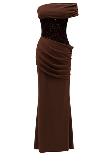 Bardot Sequin Corset Maxi Dress Brown