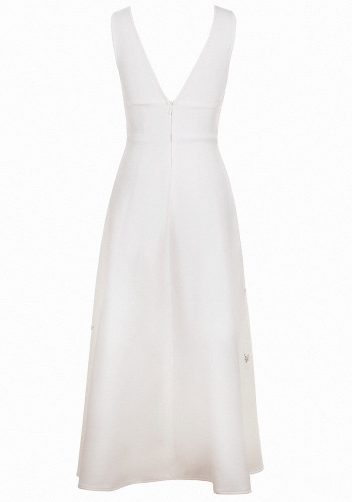 Crystal Embellished A Line Midi Dress White