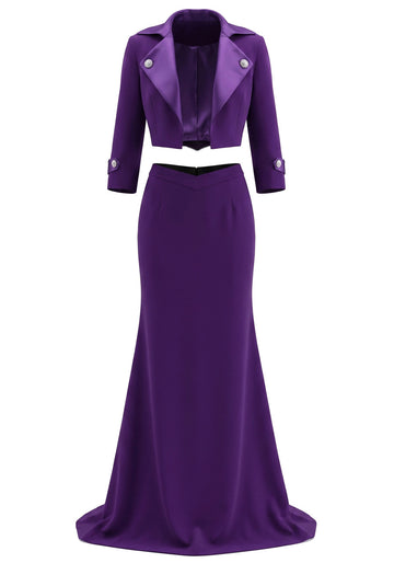 Long Sleeve Two Piece Maxi Dress Purple
