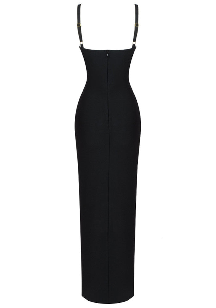 Draped Mesh Maxi Dress Black