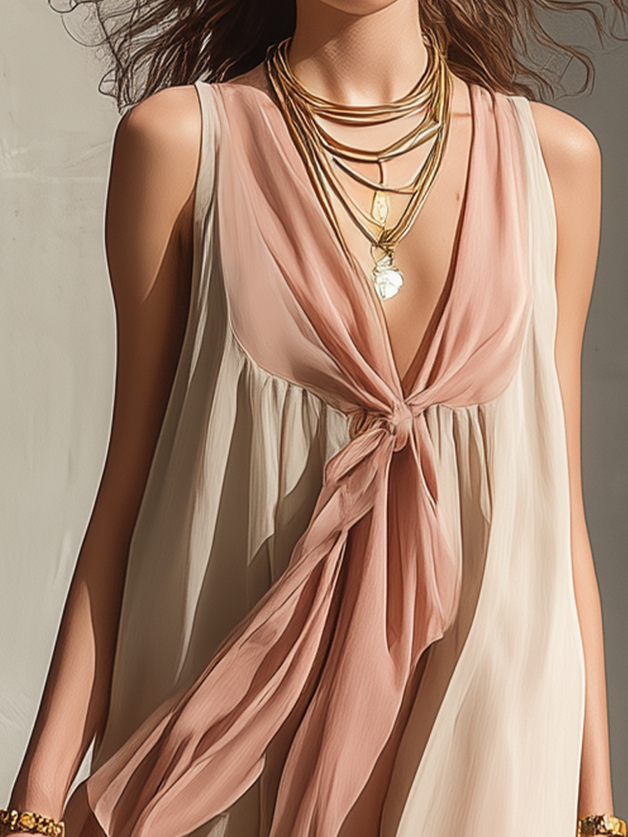 Ethereal Halter Tie-Front Midi Dress
