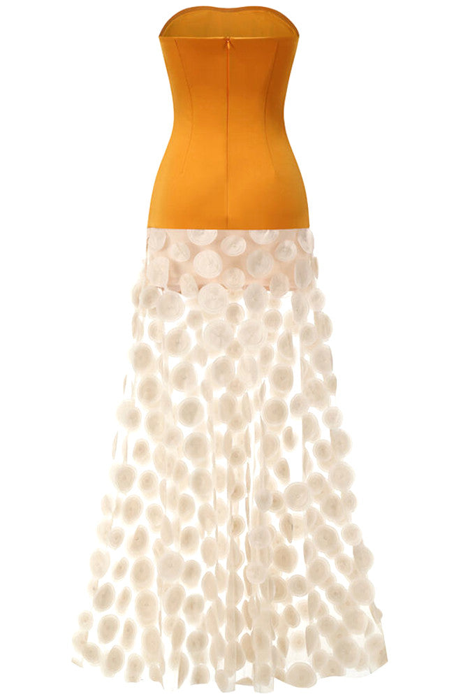 Strapless A Line Maxi Dress Mustard Ivory