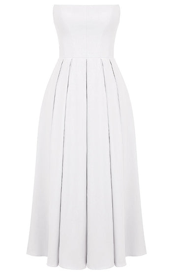 Strapless A Line Midi Dress White