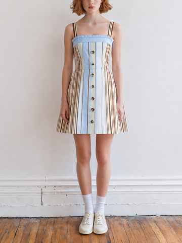 Women's Light Retro Fresh And Sweet Striped Sleeveless Mini Dress MDZ2408D1ZJW