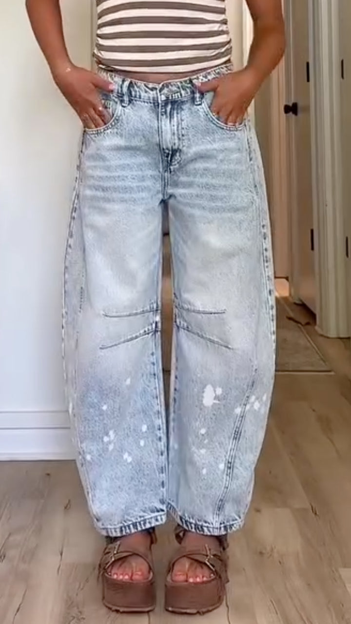 Paint Splatter Barrel Baggy Denim Jeans