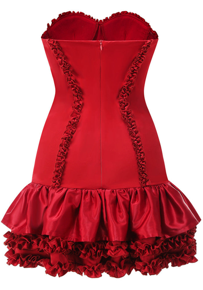 Strapless Bustier Ruffle Dress Red