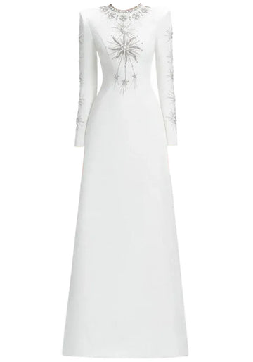 Long Sleeve Crystal Star Maxi Dress White