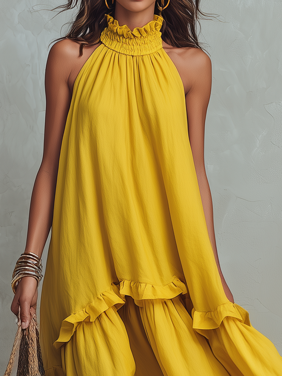 Sunny Halter Neck Ruffled Tiered Maxi Dress