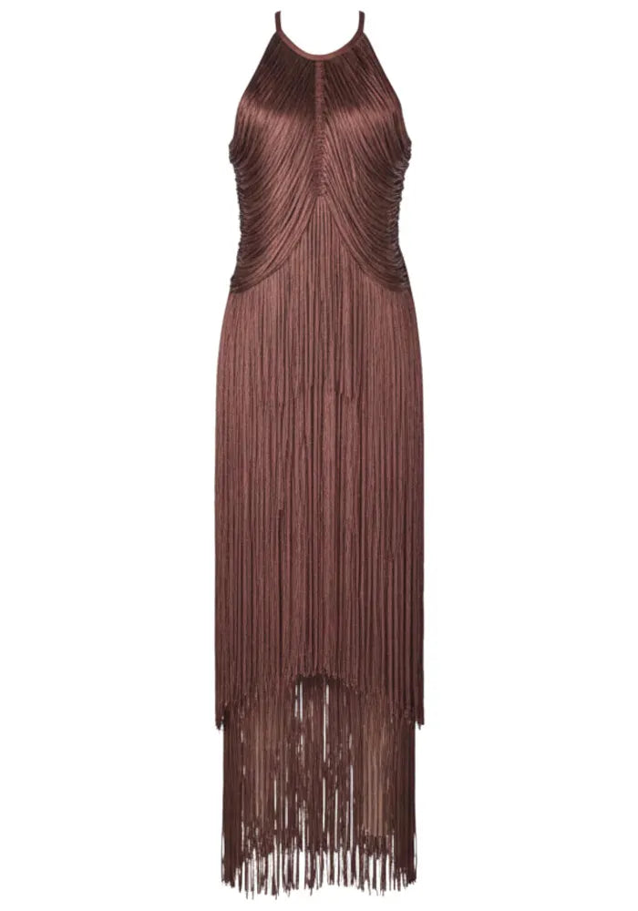 Halter Tassel Maxi Dress Brown