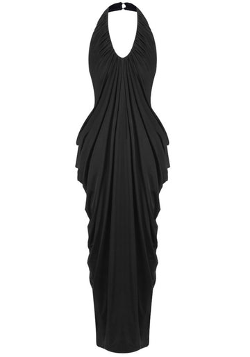 Halter Draped Design Maxi Dress Black