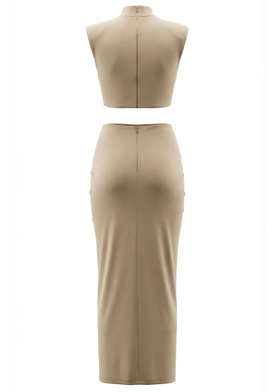 Draped Cut Out Maxi Dress Nude