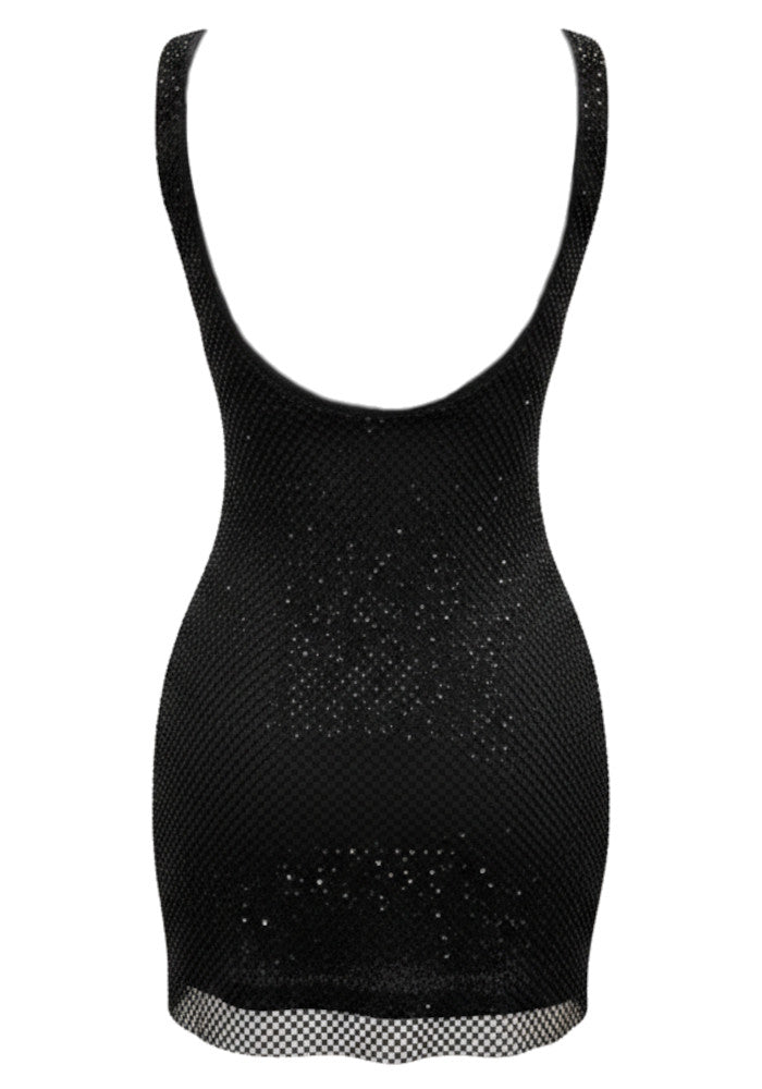 Embellished Backless Dress Black