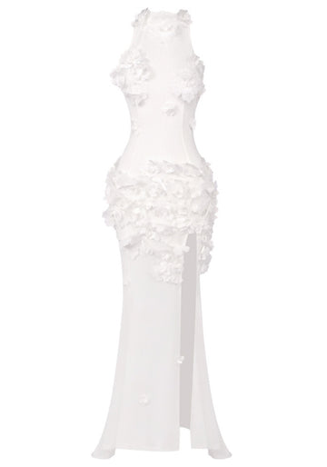 Floral Embellished Maxi Dress White
