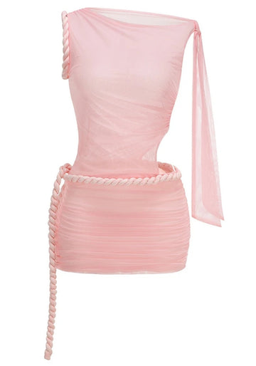 Draped Cut Out Dress Pink