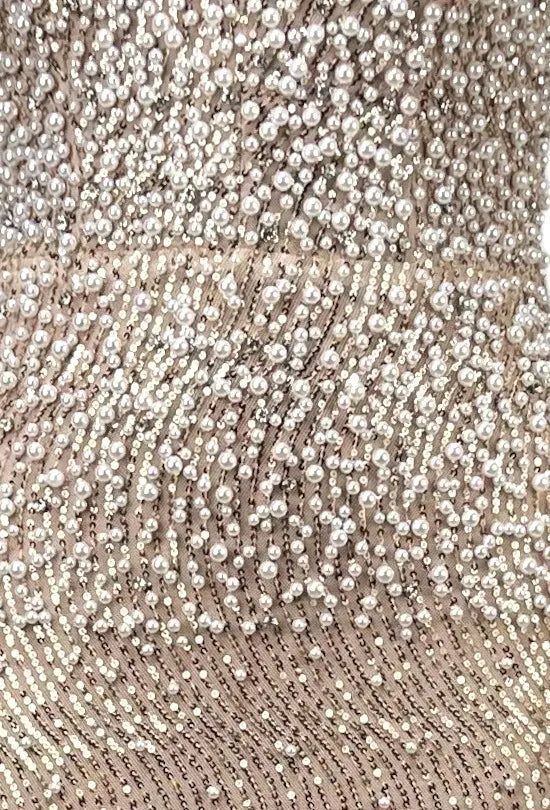 Halter Pearl Sequin Maxi Dress Light Brown