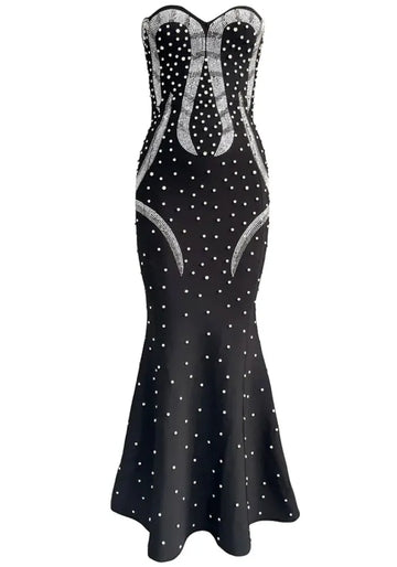 Strapless Crystal Maxi Dress Black