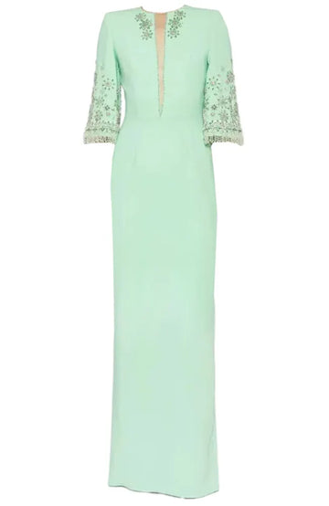 Short Sleeve Crystal Maxi Dress Green