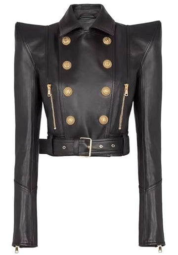 Long Sleeve Short Faux Leather Jacket Black