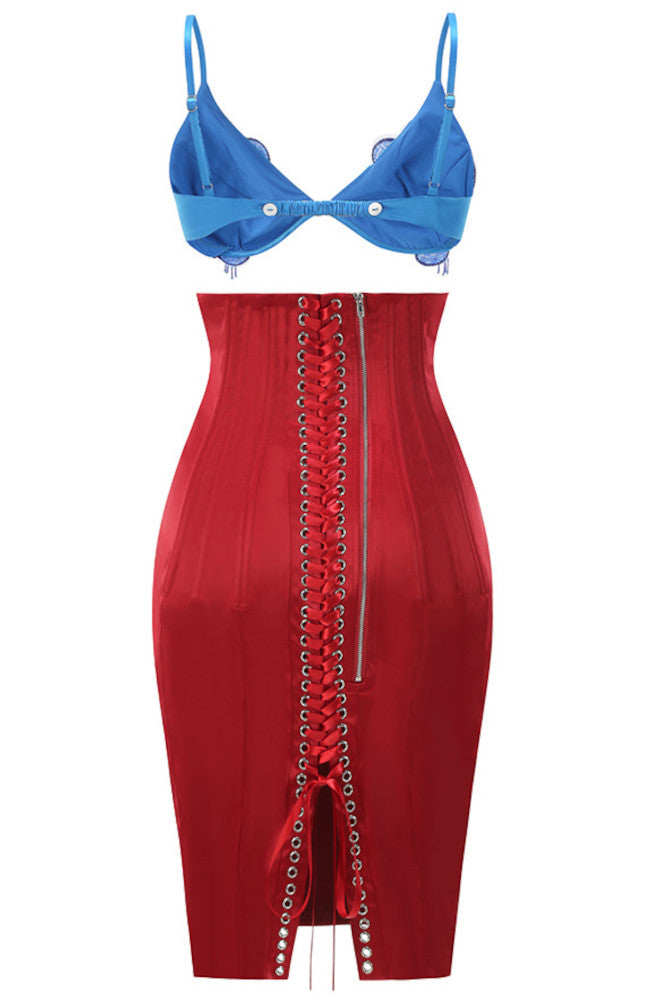 Floral Two Piece Dress Blue Red