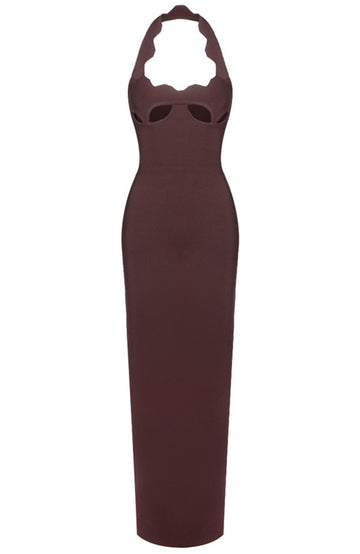 Halter Underboob Cut Out Maxi Dress Brown