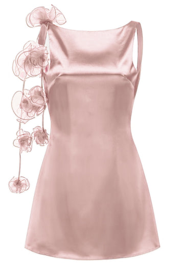 Floral Detail Backless Dress Pink
