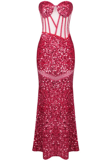 Strapless Sequin Corset Maxi Dress Watermelon