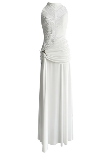 Halter Draped A Line Maxi Dress White