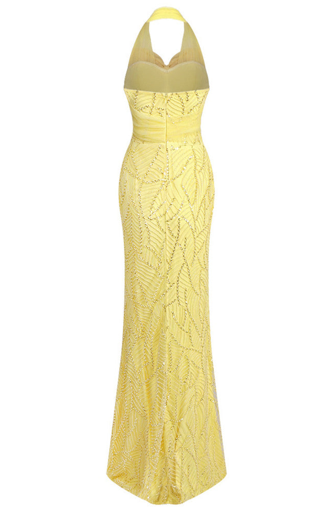Halter Bow Detail Maxi Dress Yellow