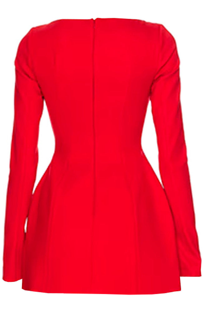 Long Sleeve Bow Detail A Line Dress Red