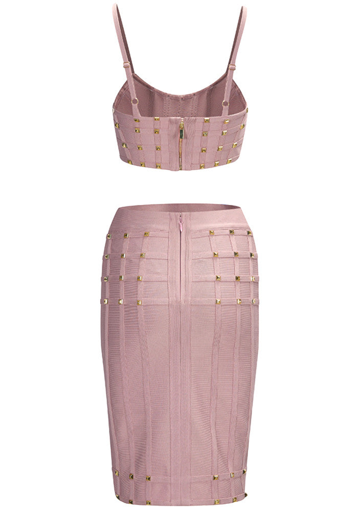 Studded Two Piece Dress Nude Pink