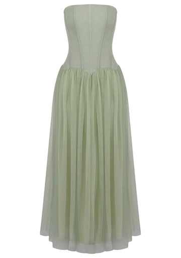 Strapless A Line Maxi Dress Green