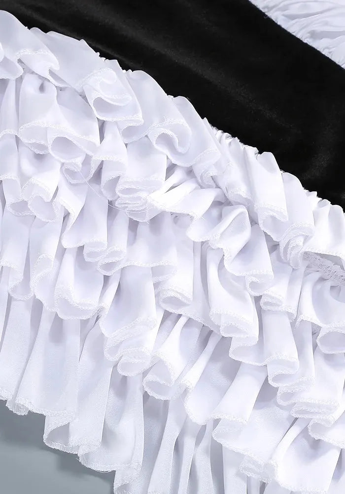 Halter Ruffle Velvet Midi Dress Black White