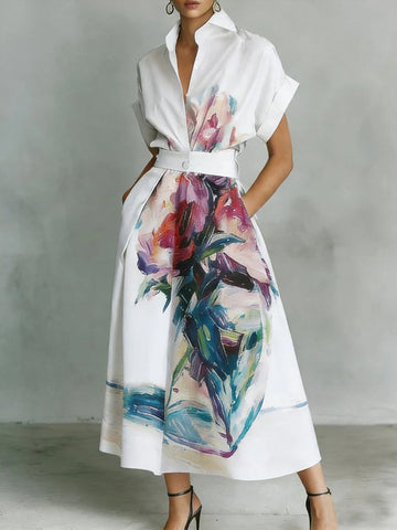 Elegant Abstract Art Print Cotton Sleeveless Dress