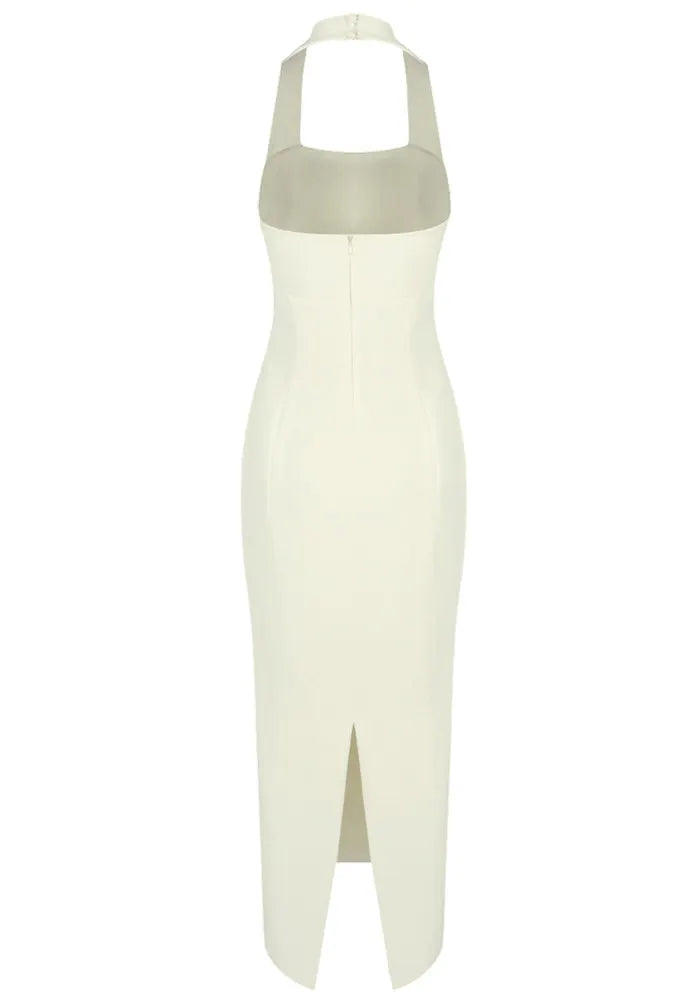 Halter Button Detail Maxi Dress Ivory