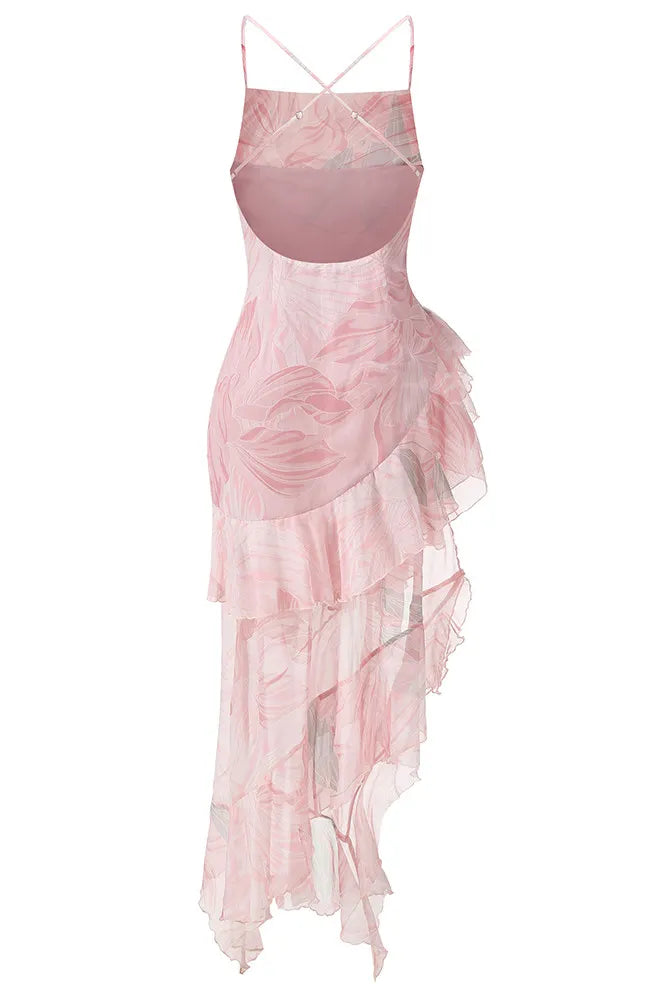 Floral Ruffle Maxi Dress Pink