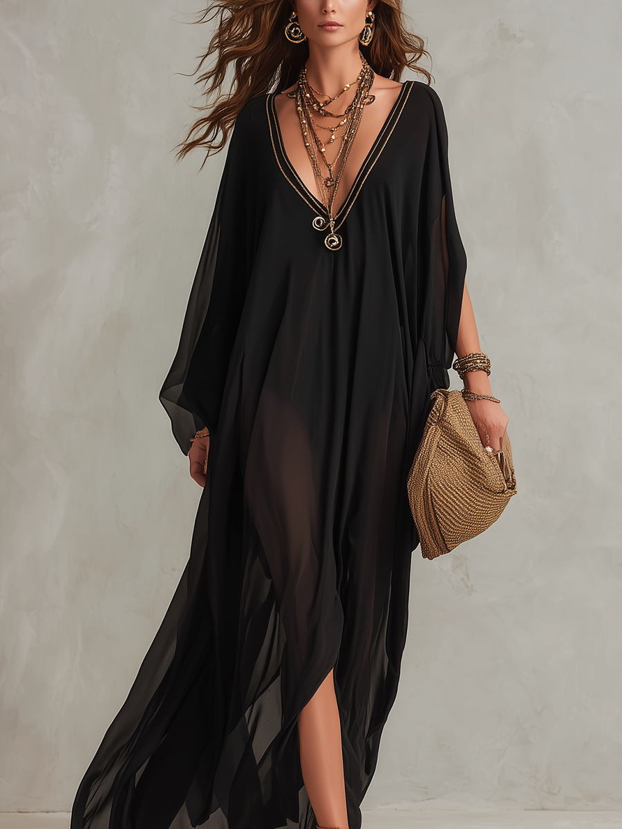 Bohemian Black Flowing Robe Dress