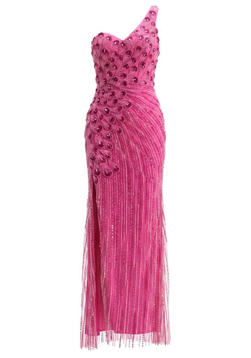 One Shoulder Sequin Maxi Dress Hot Pink