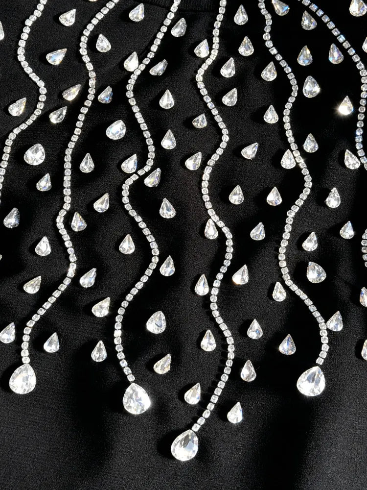 Long Sleeve Crystals Maxi Dress Black