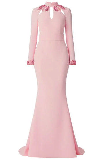 Long Sleeve Big Sequin Detail Maxi Dress Pink