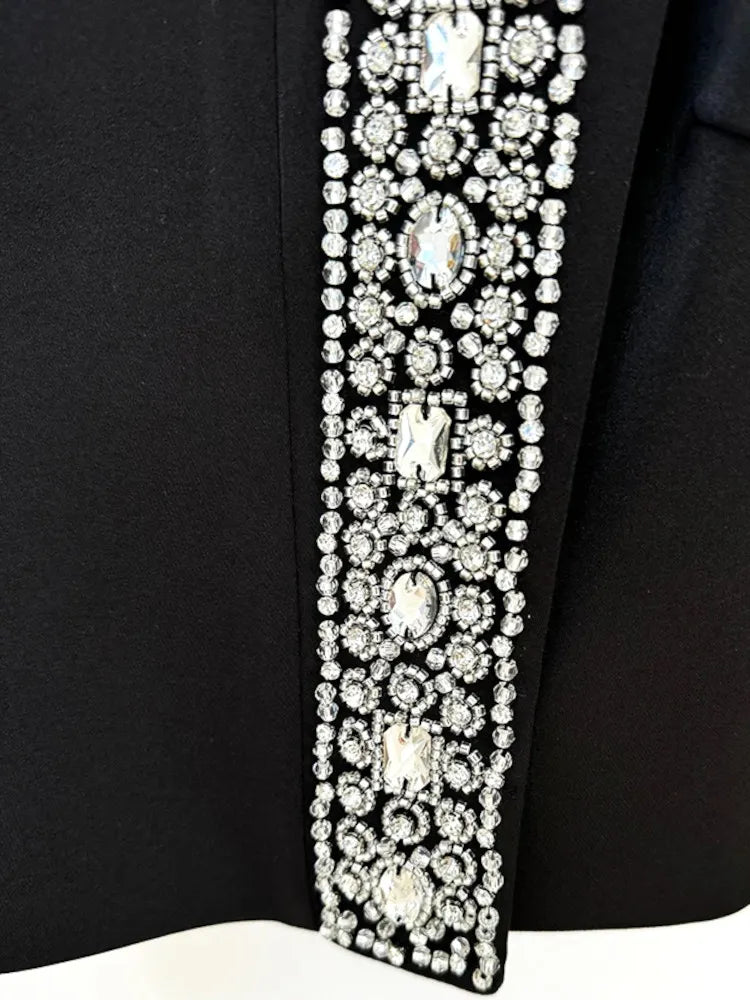 Long Sleeve Crystal Detail Two Piece Dress Black