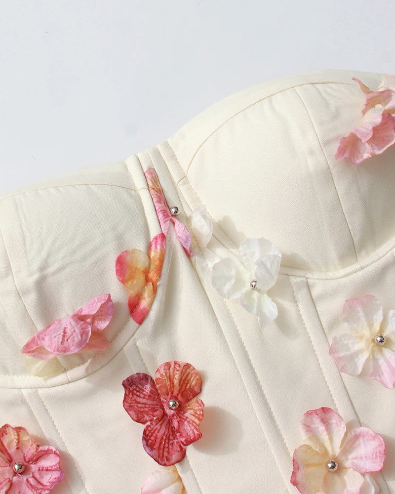 Strapless Floral Corset Maxi Dress Ivory