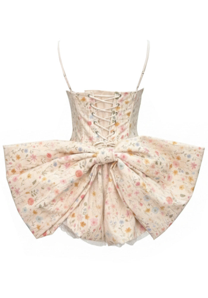 Floral Bow Detail Corset Bubble Dress Light Peach