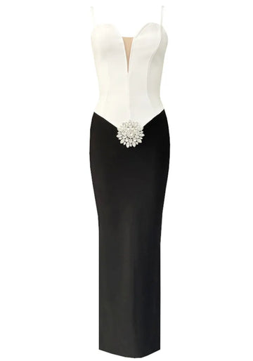 Crystal Floral Detail Maxi Dress Black White